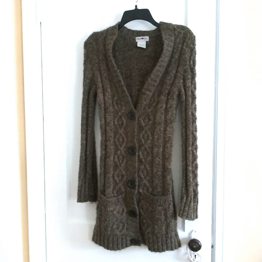 Urban Diva long Cardigan Brown Sweater Snap Button Down Vintage Size M